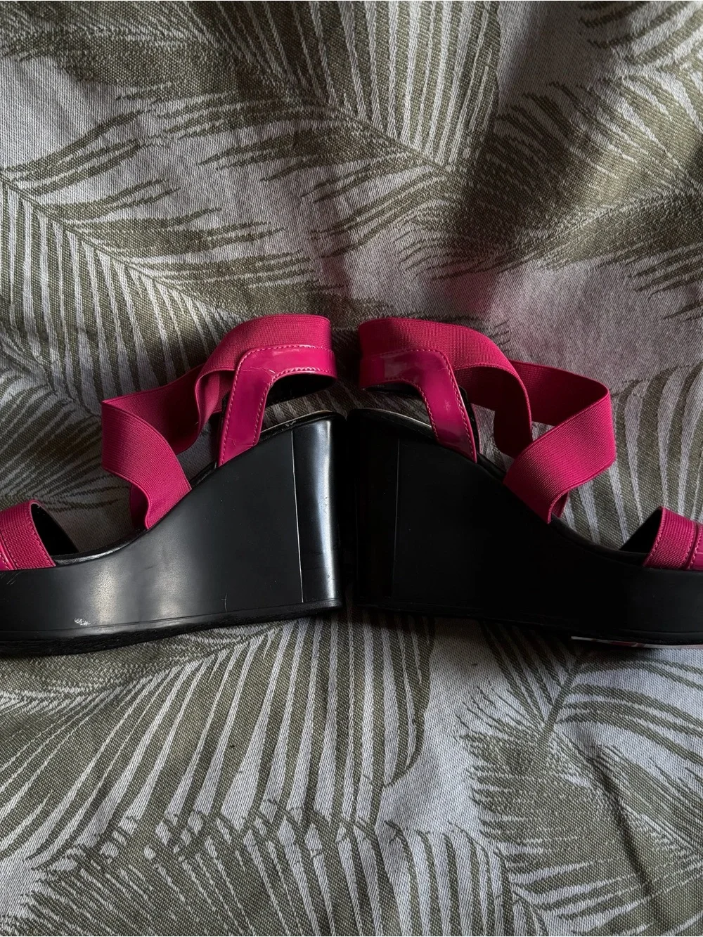 Charles By Charles David Hot Pink Elastic Strap Wedge Sandals